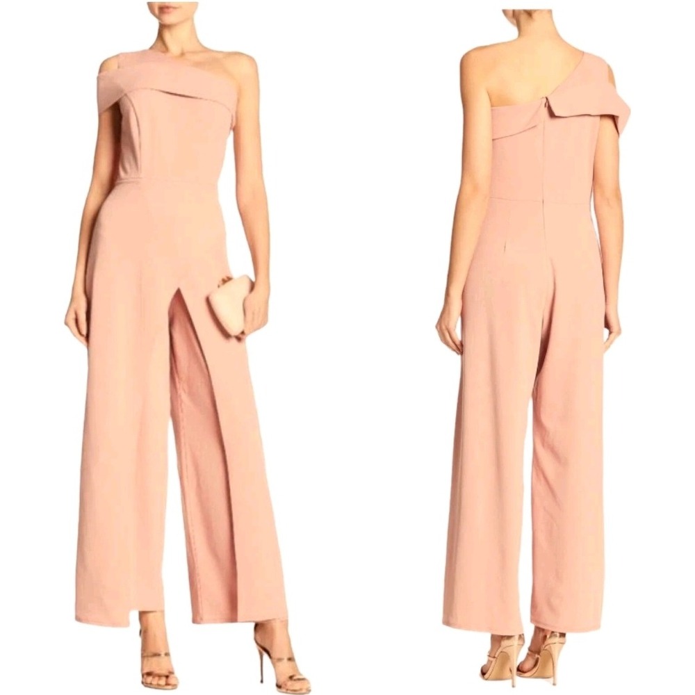 Marina Women Blush Pink One Shoulder Wide Leg Split Front Jumpsuit Size 8~ SNAGS